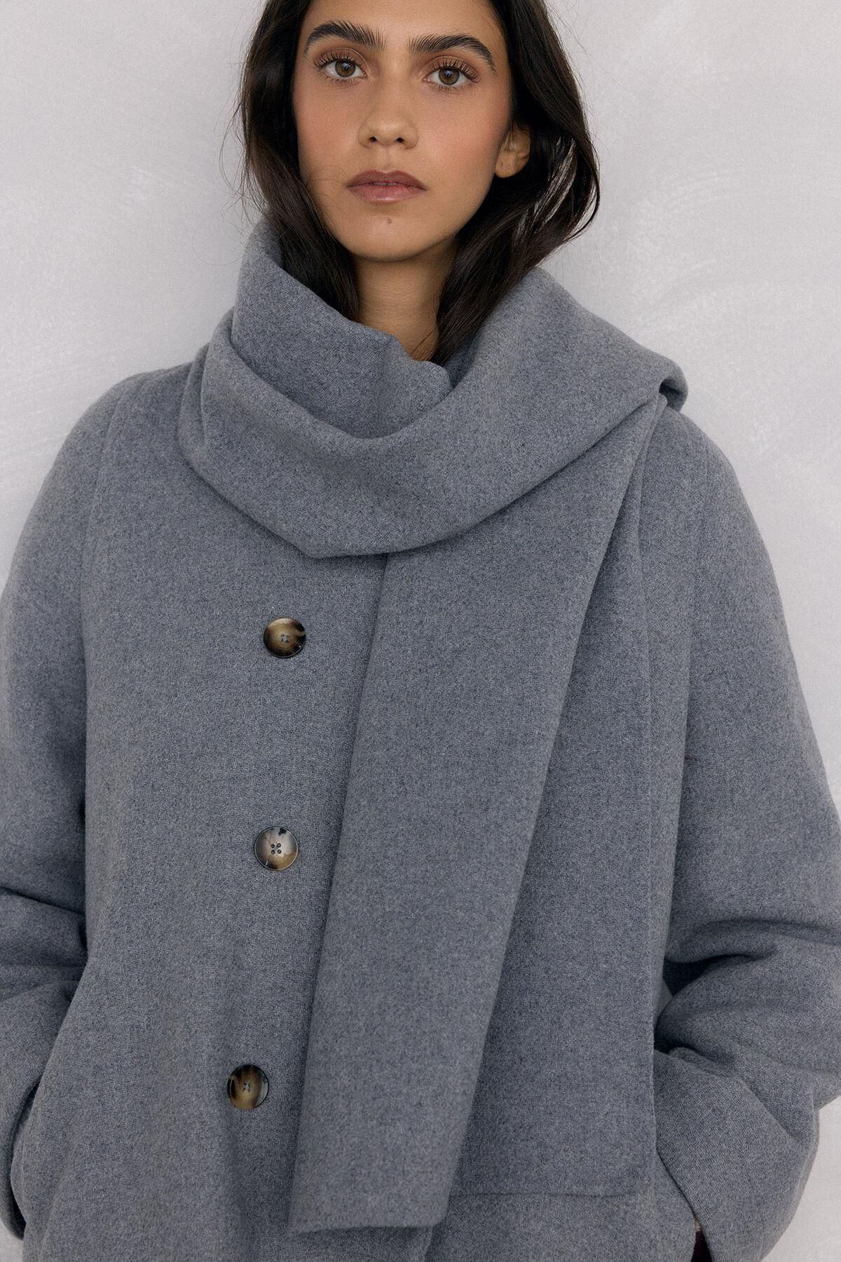 페드로 델 이에로 탈착식 스카프 A라인 울 코트 7522250 GRIS - 상세 이미지 3