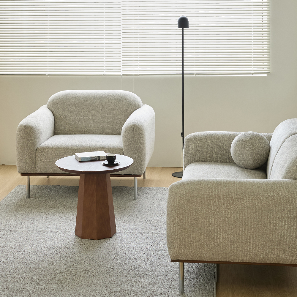 루나 거실 소파 천연원목 이지클린 직조 패브릭[협탁EVENT] 아이보리, 1인용