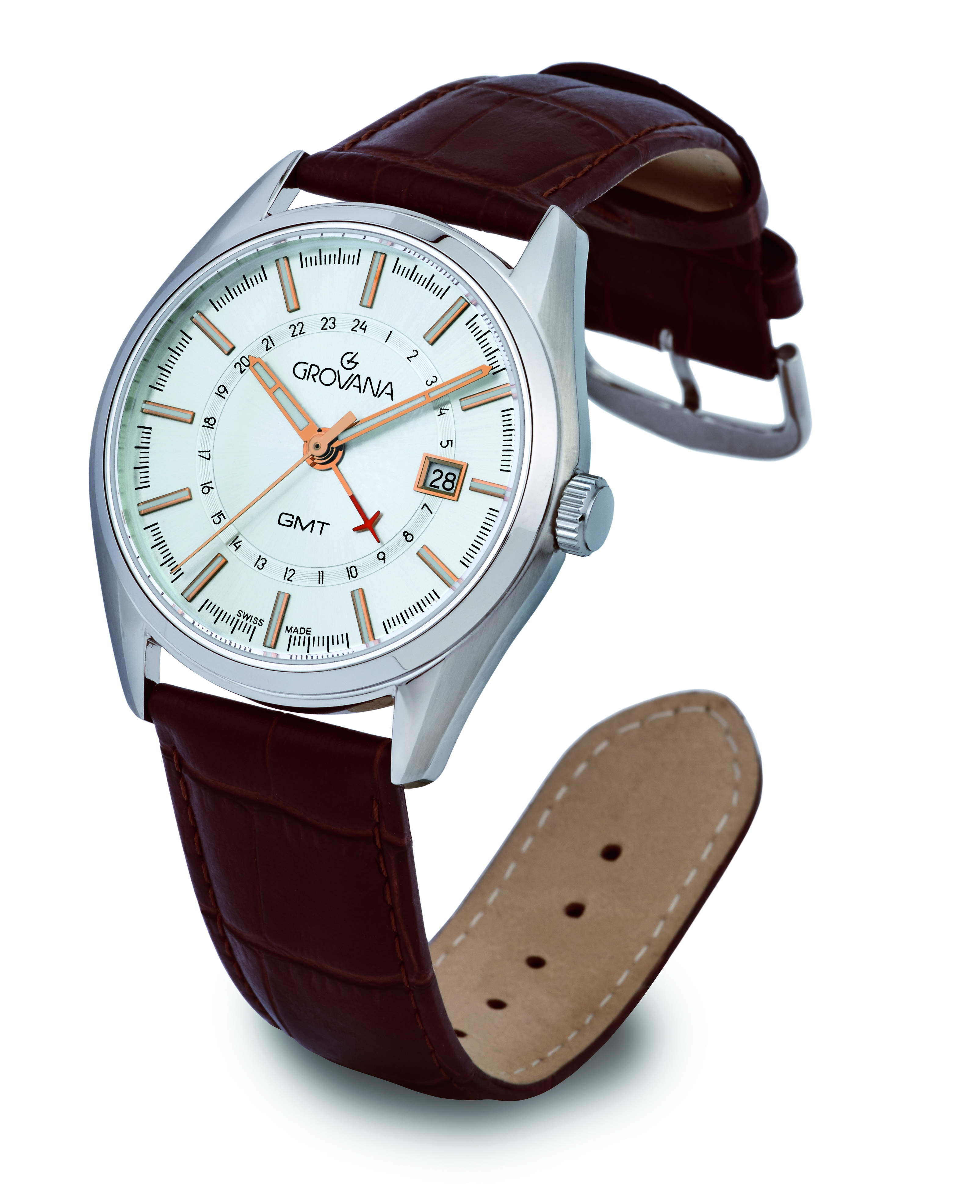 그로바나 세인트 앤드류 스카이 레이더 GMT 골드 화이트 다이얼 가죽 42mm - 상세 이미지 3