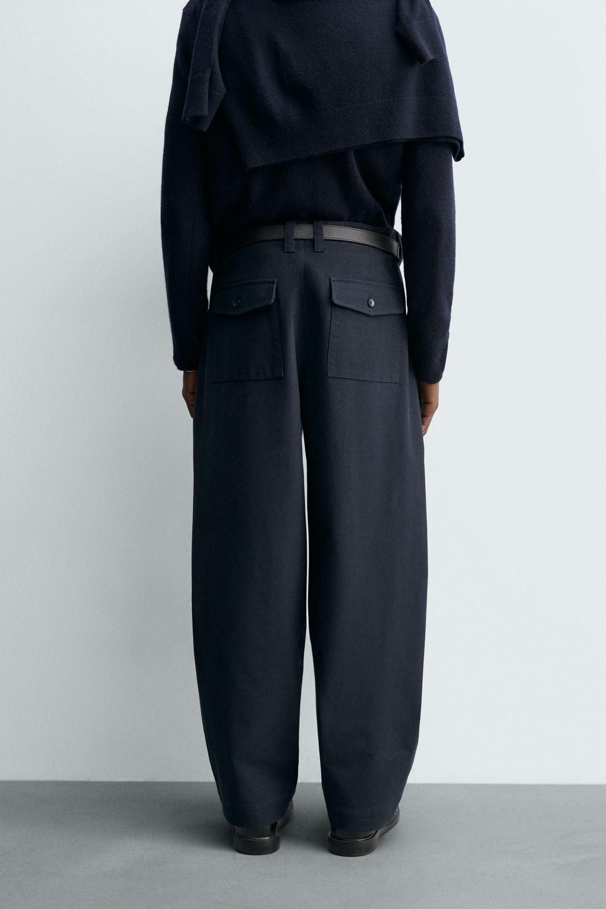 자라 테크니컬 벌룬핏 와이드 슬랙스 팬츠 1437/385 NAVY BLUE - 상세 이미지 3