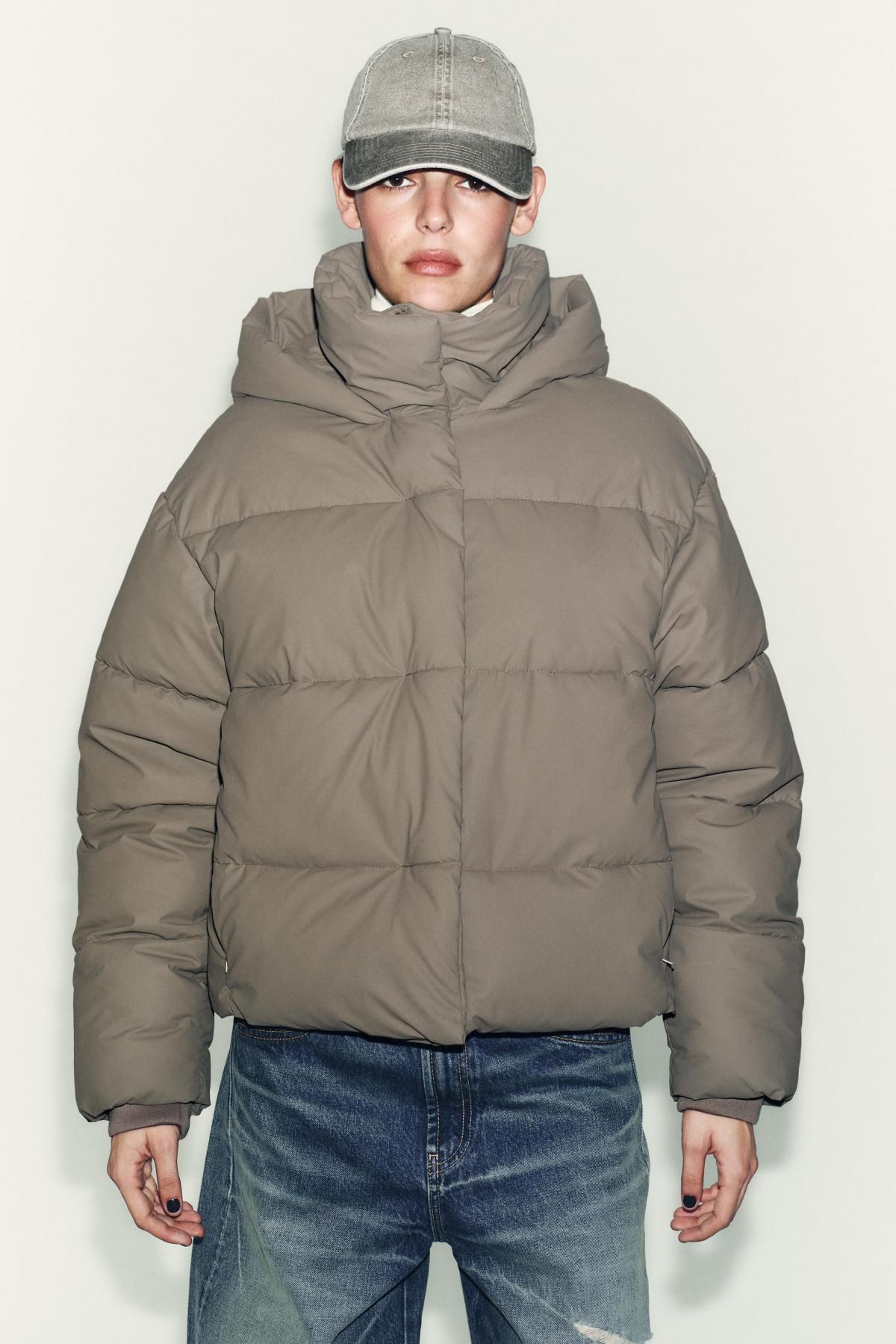 자라 테크니컬 방풍 숏 패딩 재킷 4391/777 BROWN / TAUPE - 상세 이미지 3