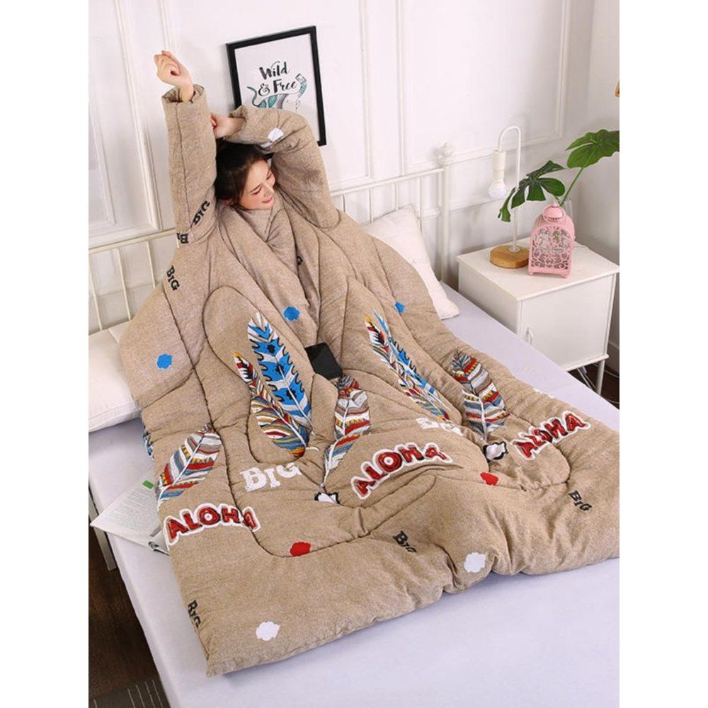 이불옷 입는이불 전신 집순이 입는 담요옷 따뜻한 입는담요 120X150cm 꺾어 접이식 베개 A 아보카도 - 그린 브러쉬 - 상품 이미지