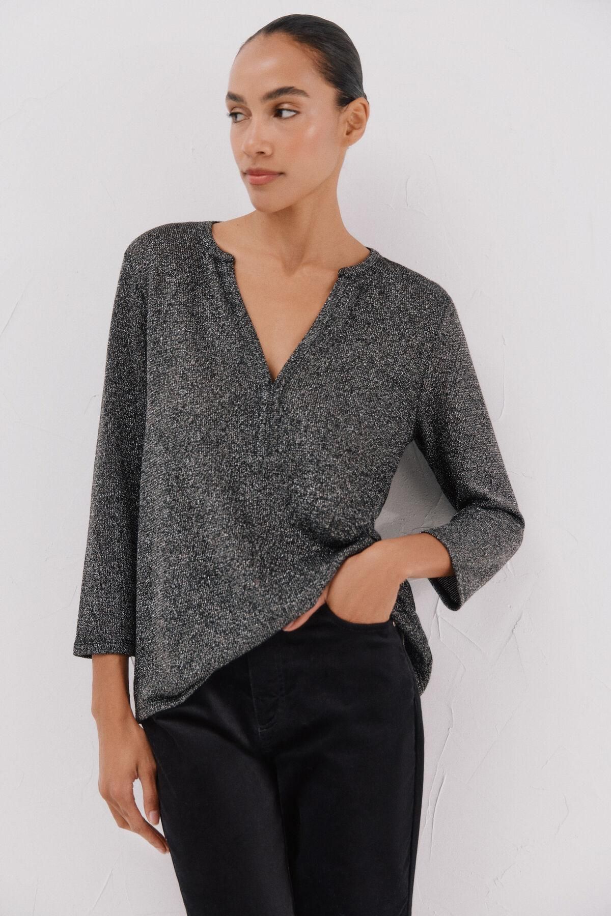 꼬르떼피엘 루렉스 브이넥 마오카라 긴팔 탑 6322491 GRIS - 상품 이미지