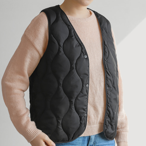 따뜻한 여성 물결 퀼팅 조끼 - 상세 이미지 3