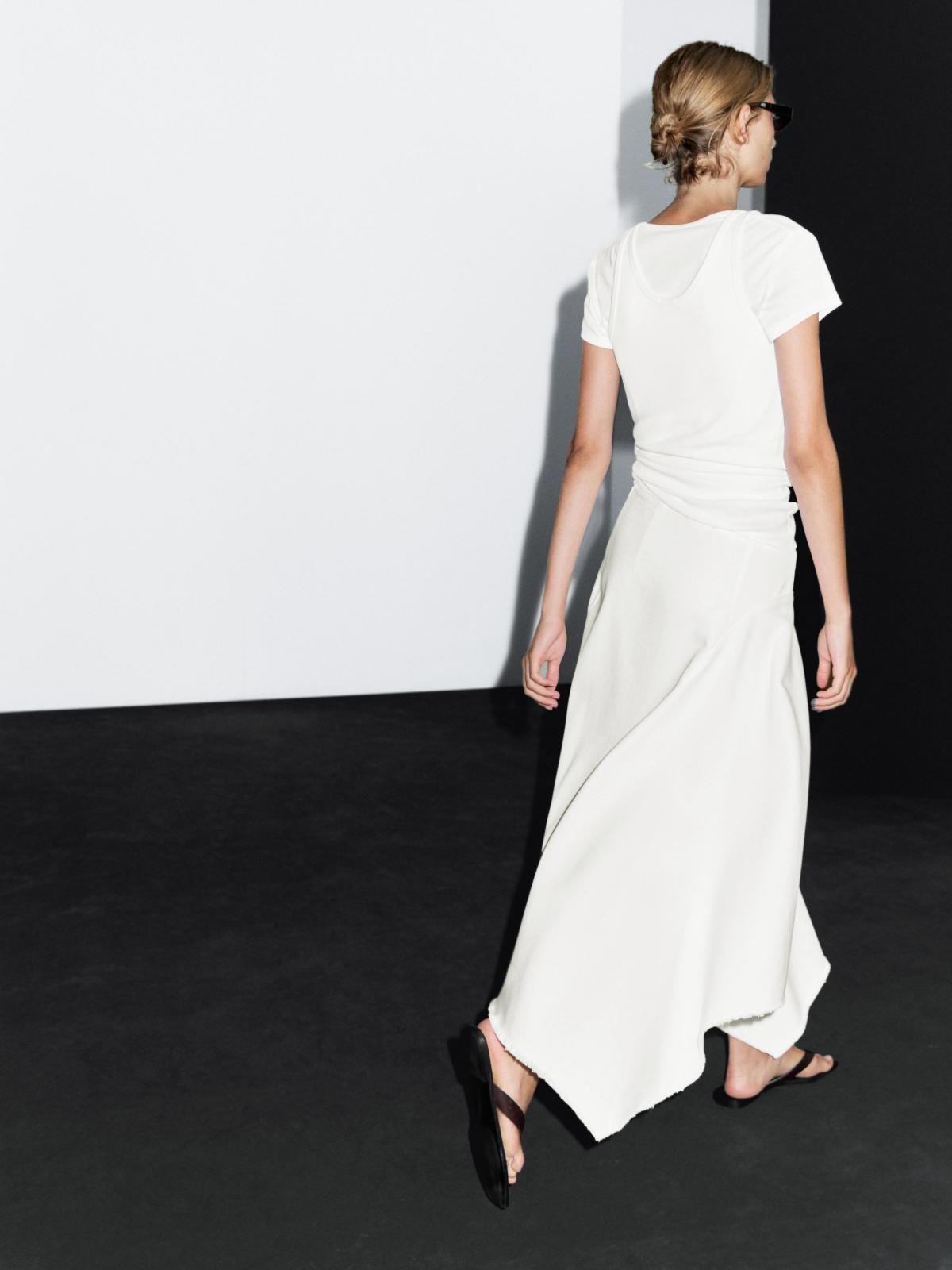 마시모두띠 비대칭 데님 미디 스커트 화이트 5202/602 OFF WHITE - 상세 이미지 3
