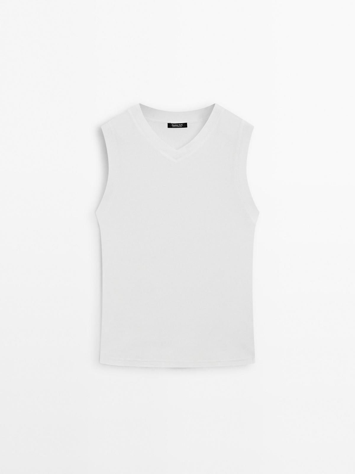 마시모두띠 코튼 베이직 브이넥 민소매 티셔츠 6803/107 OFF WHITE - 메인 이미지