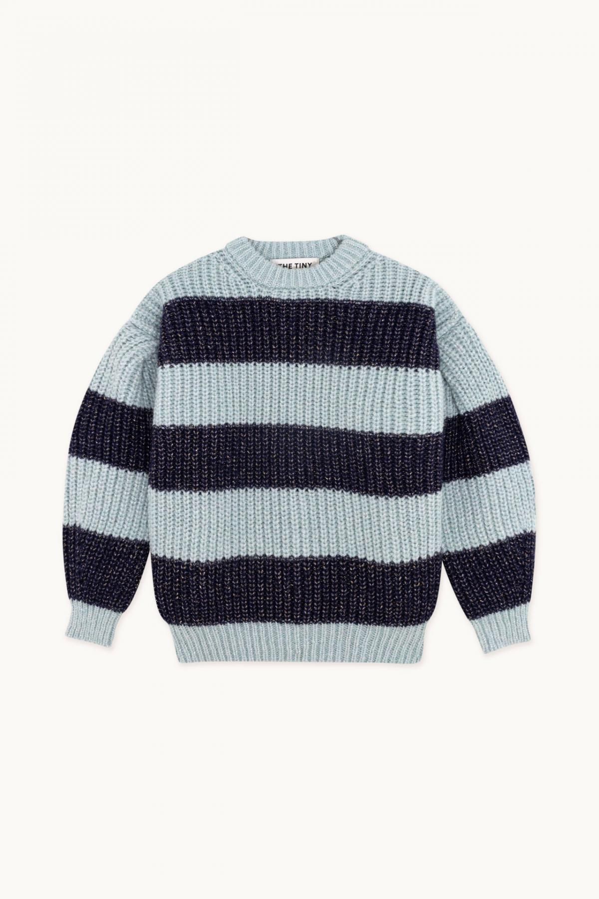 타이니코튼 스트라이프 루즈핏 라운드넥 니트 스웨터 AW23-708-M78 DARK GREY/NAVY - 메인 이미지