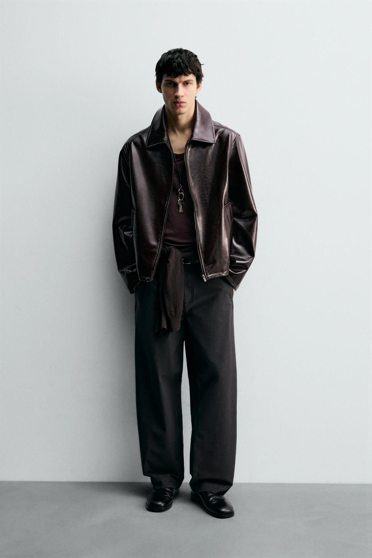 자라 테크니컬 비닐 크롭 집업 재킷 3833/311 DARK BROWN - 상세 이미지 2