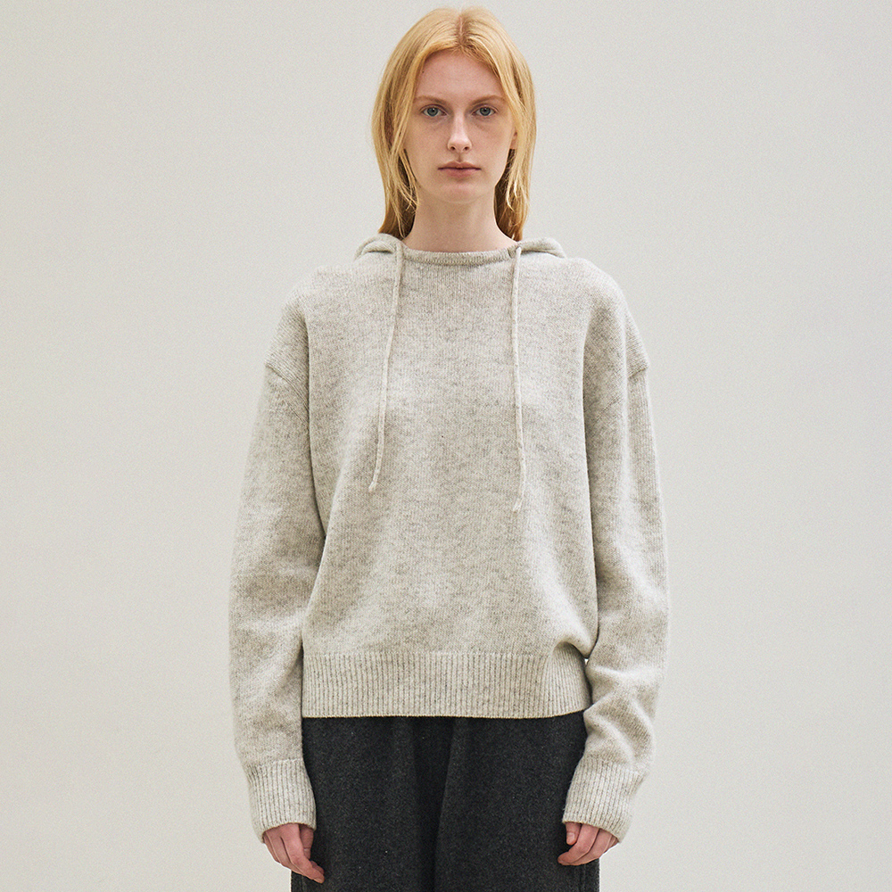 hoodie wool sweater (light grey) - 상품 이미지