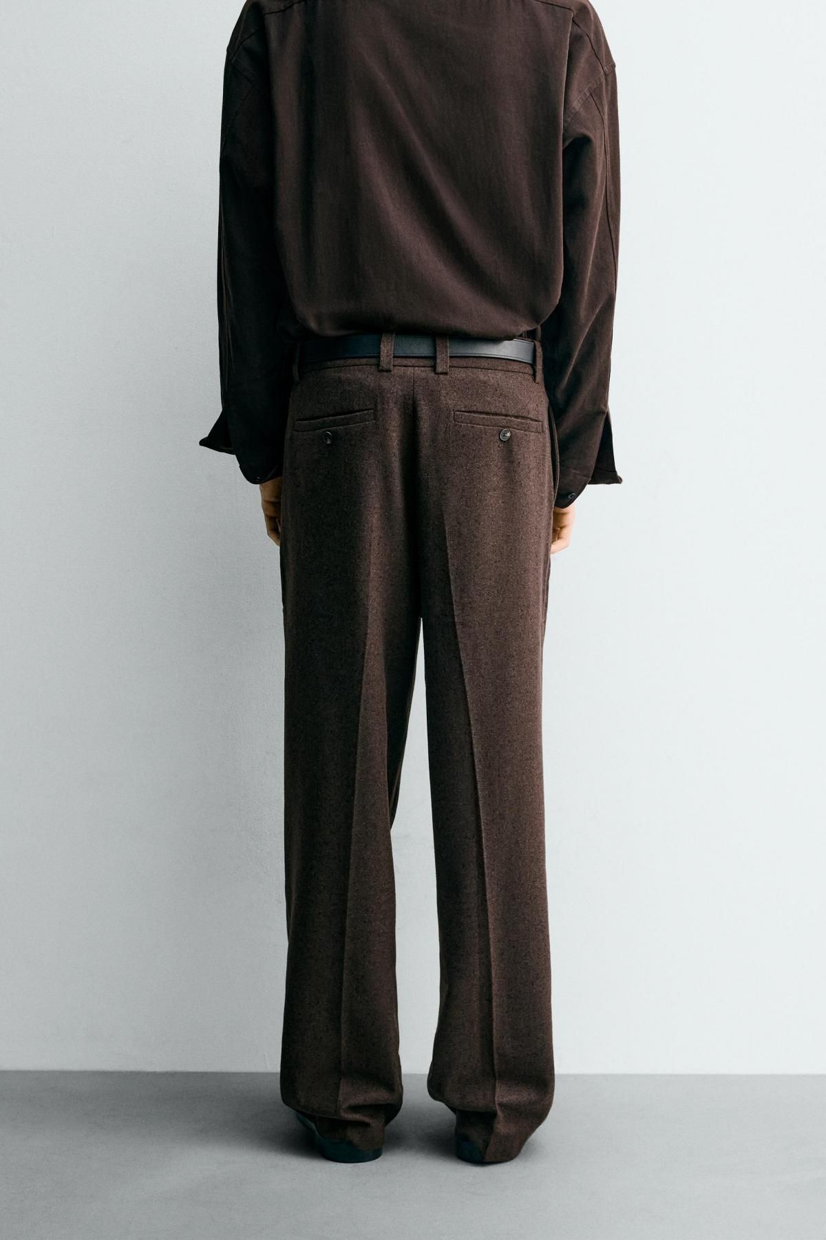 자라 와이드핏 플리츠 슬랙스 팬츠 4801/375 BROWN - 상세 이미지 3