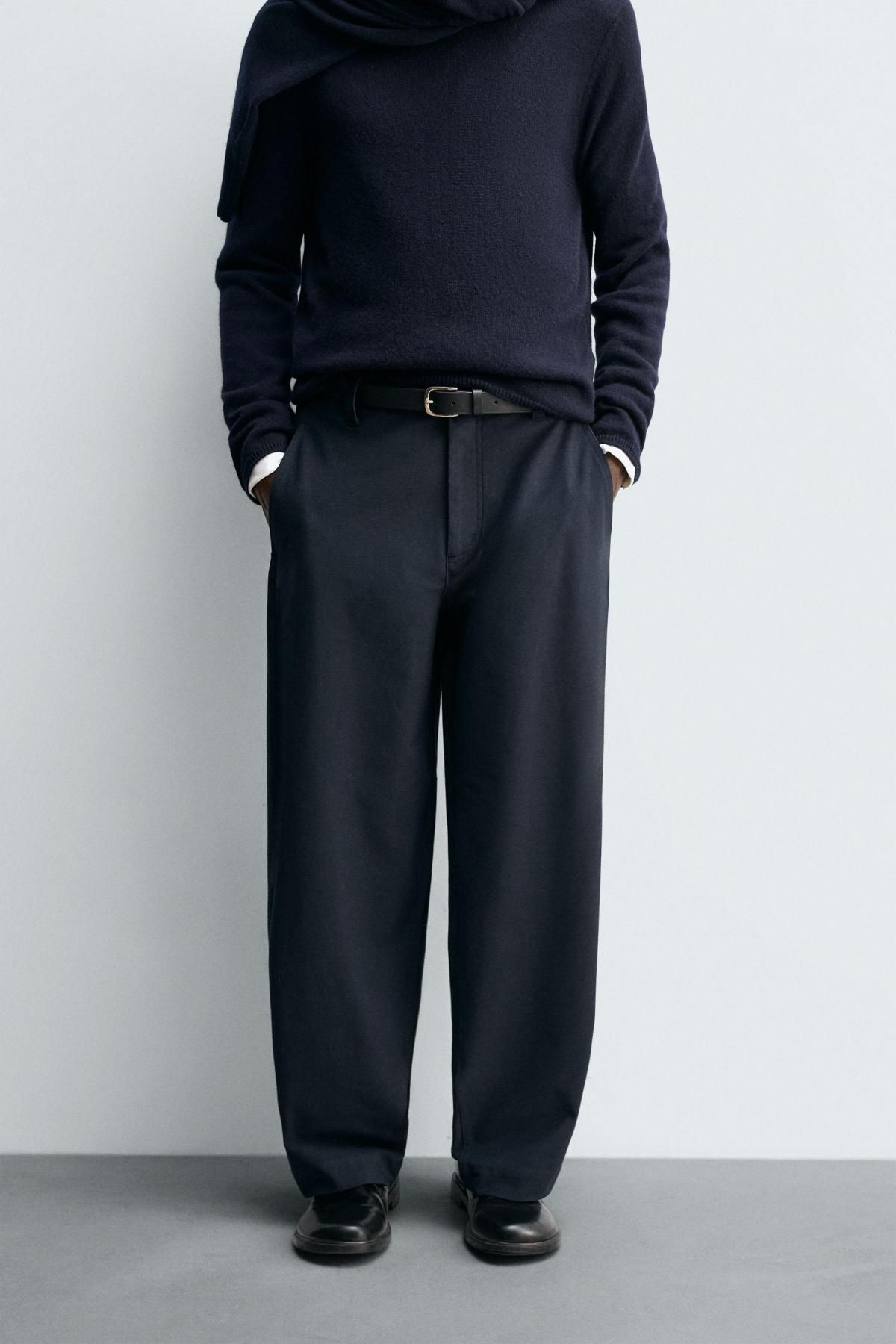 자라 테크니컬 벌룬핏 와이드 슬랙스 팬츠 1437/385 NAVY BLUE - 상품 이미지