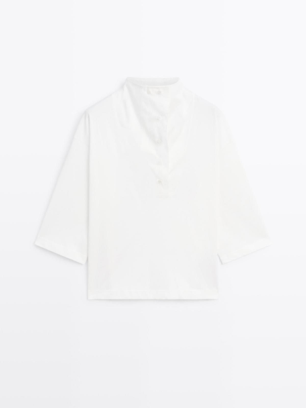 마시모두띠 코튼 퍼넬넥 버튼 반팔 티셔츠 6267/544 OFF WHITE - 상품 이미지