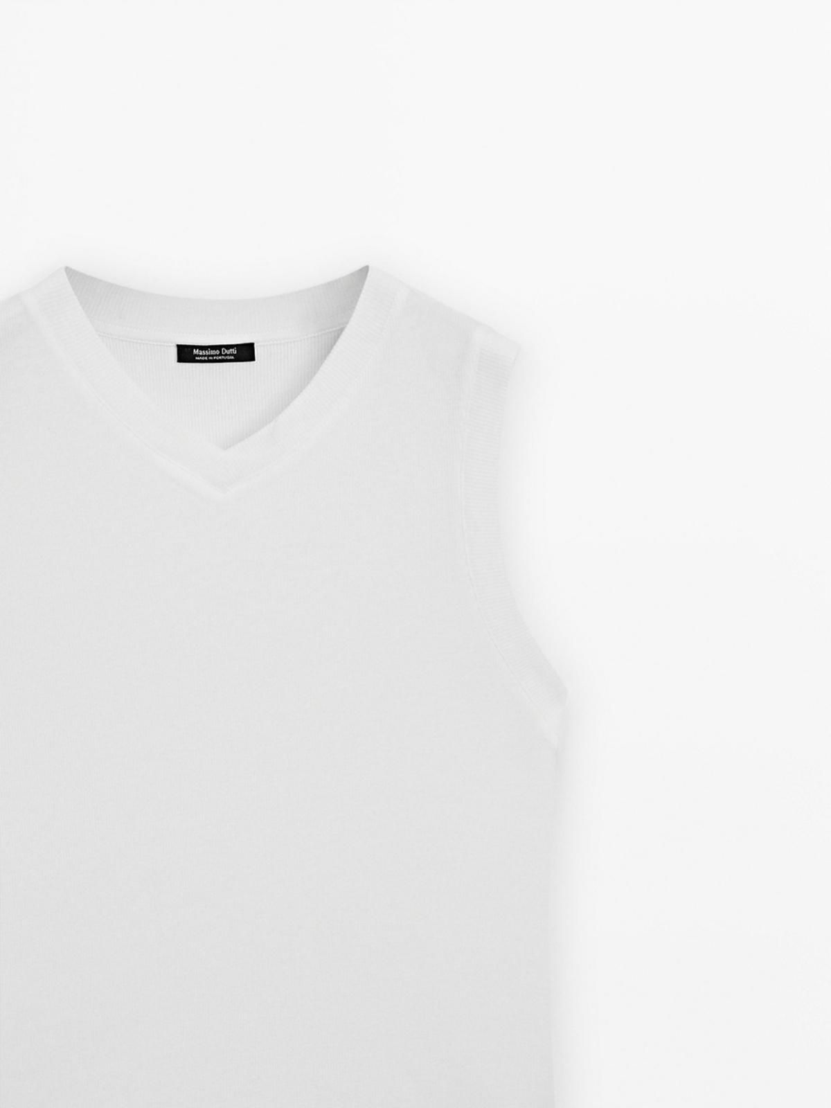 마시모두띠 코튼 베이직 브이넥 민소매 티셔츠 6803/107 OFF WHITE - 상세 이미지 5