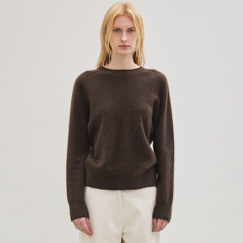 cashmere classic whole garment knitted pullover (brown) - 메인 이미지