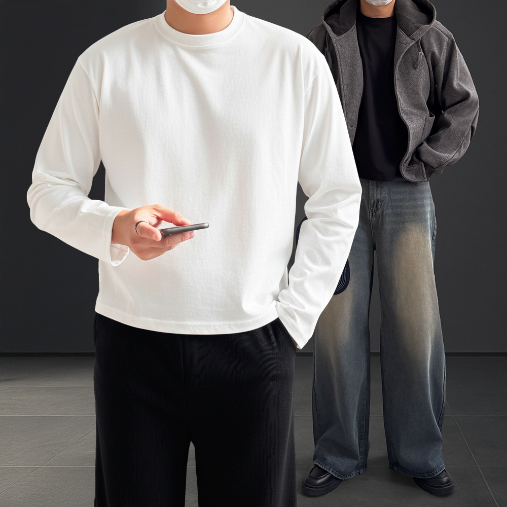 1+1 남자레이어드티 두꺼운 흰티 목안늘어나는티 어깨넓어보이는옷 - 상품 이미지