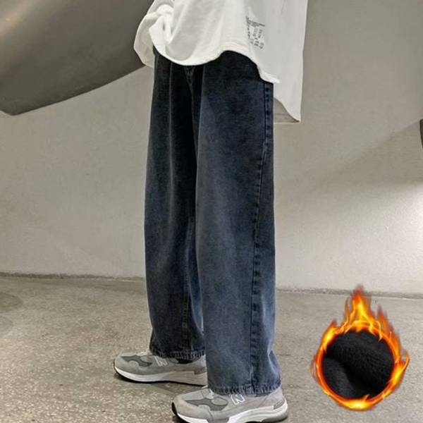 방한 남성 와이드 청바지 겨울 남성 기모 청바지 진청 남자 - 메인 이미지