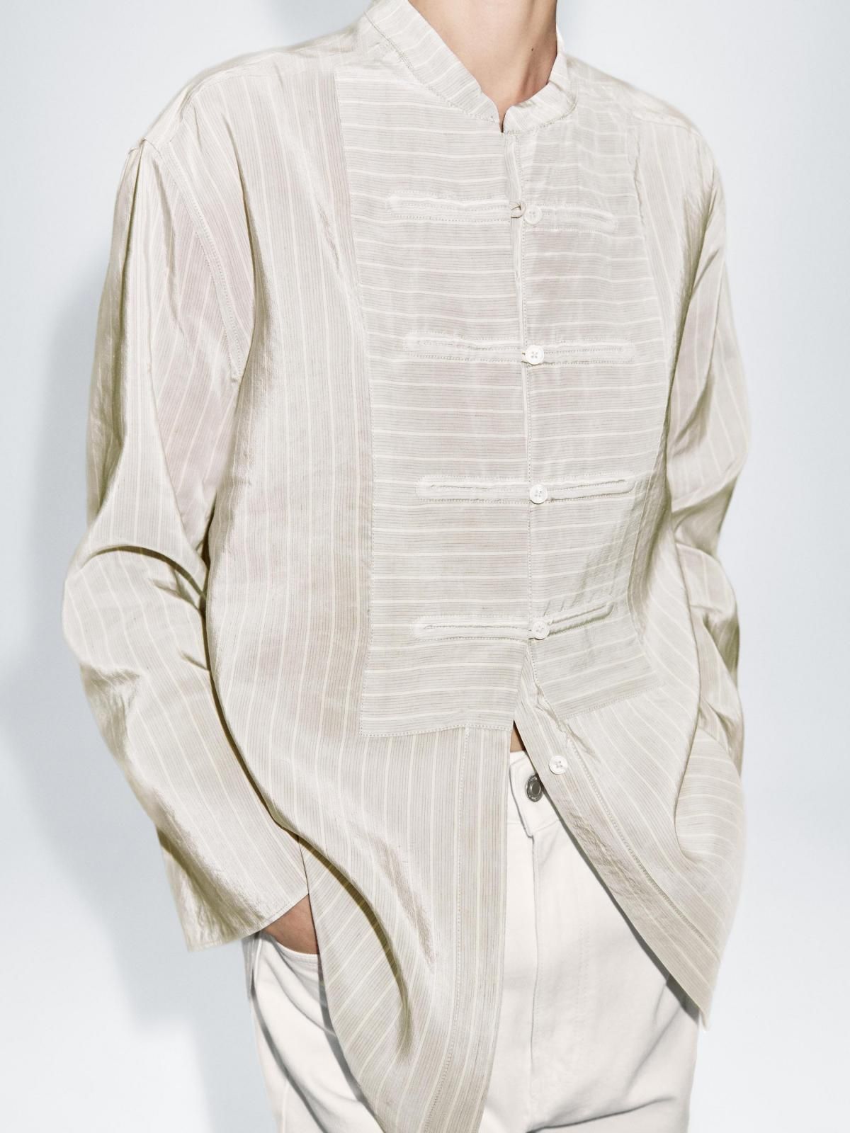 마시모두띠 오버핏 스트라이프 스탠드카라 블라우스 5172/772 OFF WHITE - 상세 이미지 5