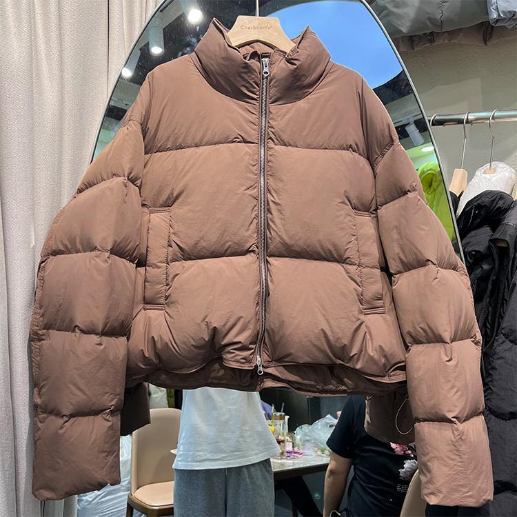 여성 숏 패딩 크롭 블루 점퍼 스탠드넥 누빔  베이지 프리사이즈 45~80kg - 상세 이미지 2