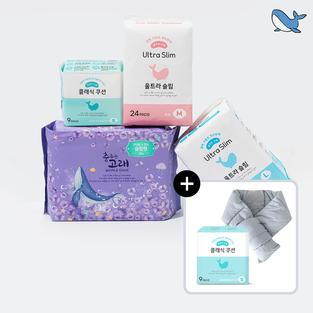 춤추는고래 대용량 걱정없는 생리대 중형 대형 오버나이트 날개형 롱 팬티라이너 세트 제품 이미지