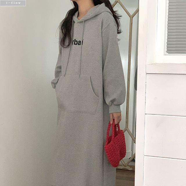 애니브 어반 후드 기모 롱 원피스 2col 가을 겨울 맥시 도톰 오버핏 원마일 제이플로우 - 상품 이미지