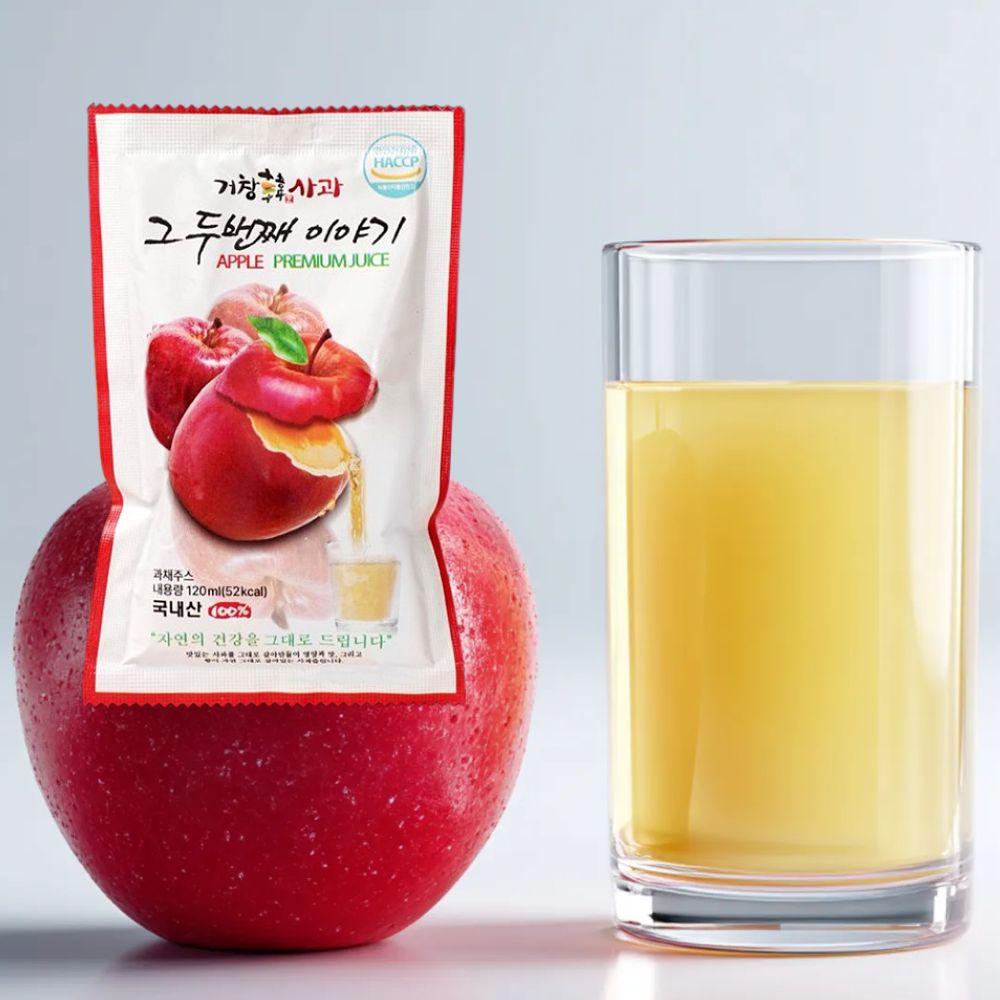 사과즙 착즙 사과즙100% 거창 아기 순수사과 주스 120ml 50포 100포 - 상품 이미지