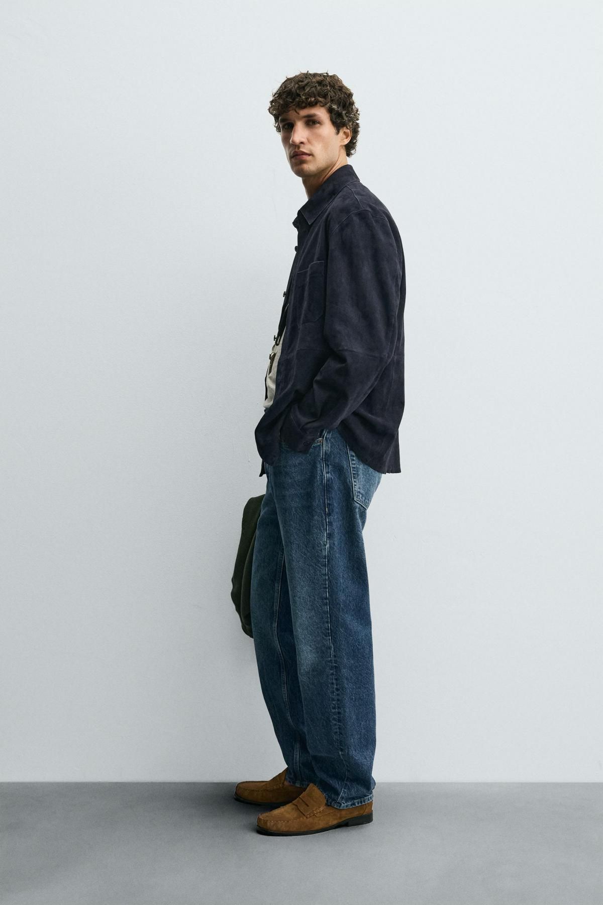 자라 스웨이드 레더 오버핏 오버셔츠 4416/310 NAVY BLUE - 상세 이미지 5