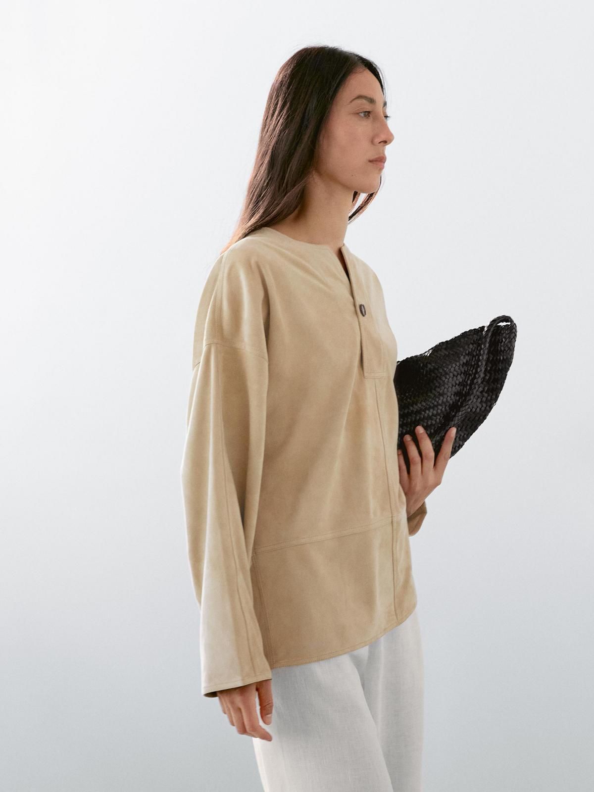 마시모두띠 와이드 스웨이드 레더 블라우스 4743/973 STONE 이미지 8