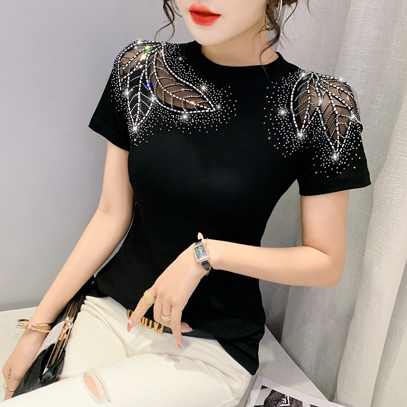 여성 라인 댄스복 상의 방송댄스 요가 라틴 브라 사교 폴 스포츠 탑 운동 티셔츠 숏 줌바 - 상품 이미지