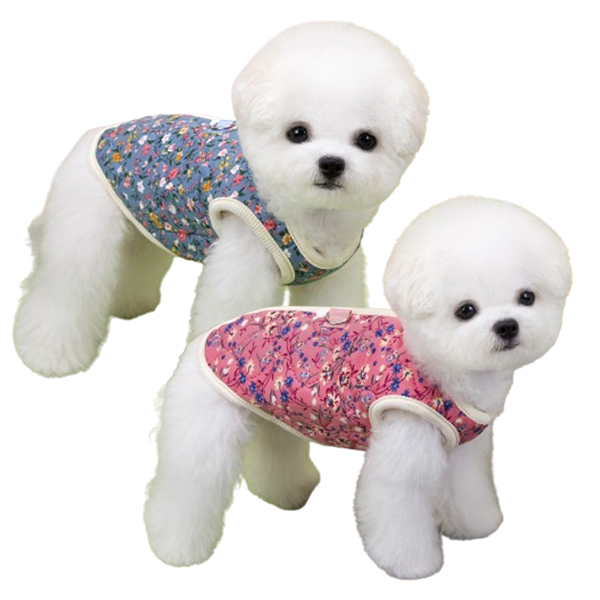 꽃무늬 촌캉스 강아지 고양이 옷 김장 조끼 겨울 하네스 누빔 패딩 단추조끼 이미지 2