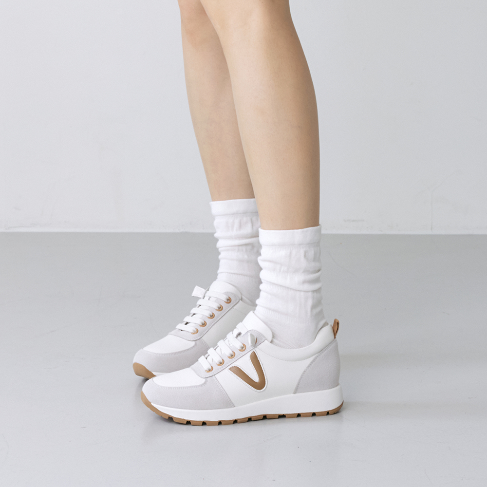 슈리오 통굽운동화 소가죽 V포인트 키높이 여성 스니커즈