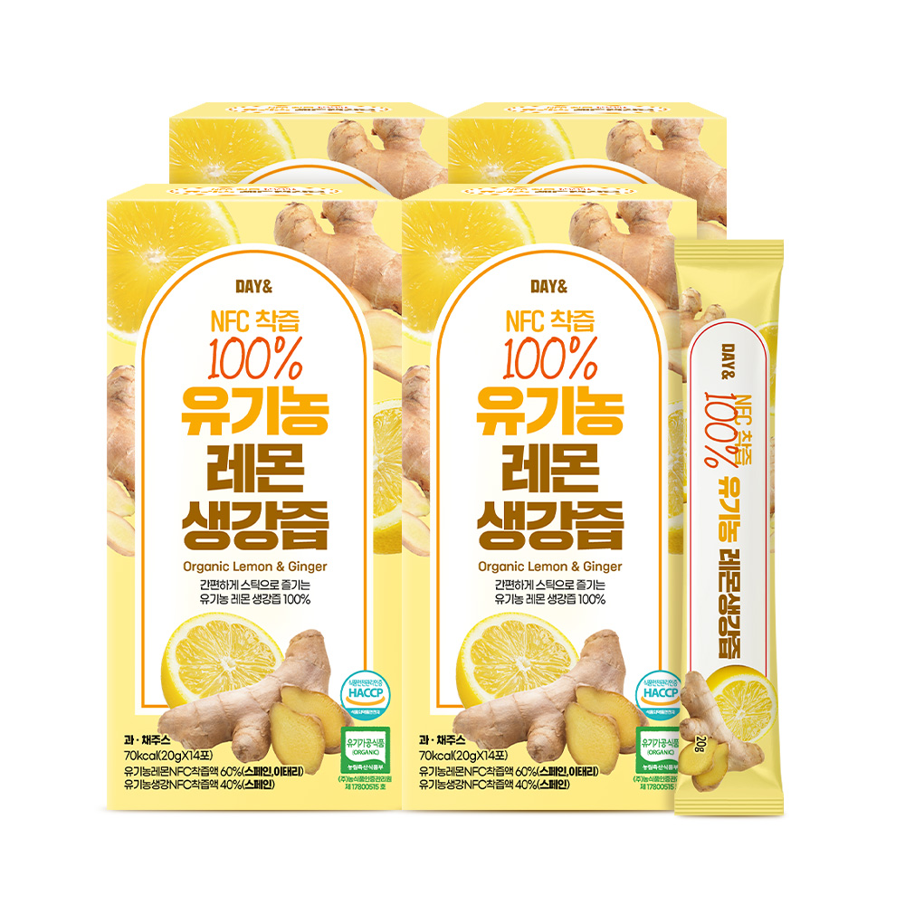 [유기농100%] 데이앤 NFC 100% 유기농 레몬생강즙 280g, 4개 - 상품 이미지