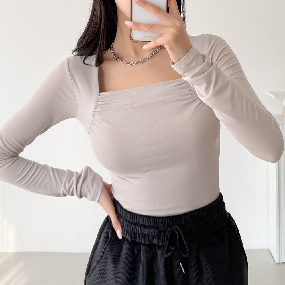 루세바 스퀘어넥 포인트 슬림 티셔츠 AA1158 - 상세 이미지 4