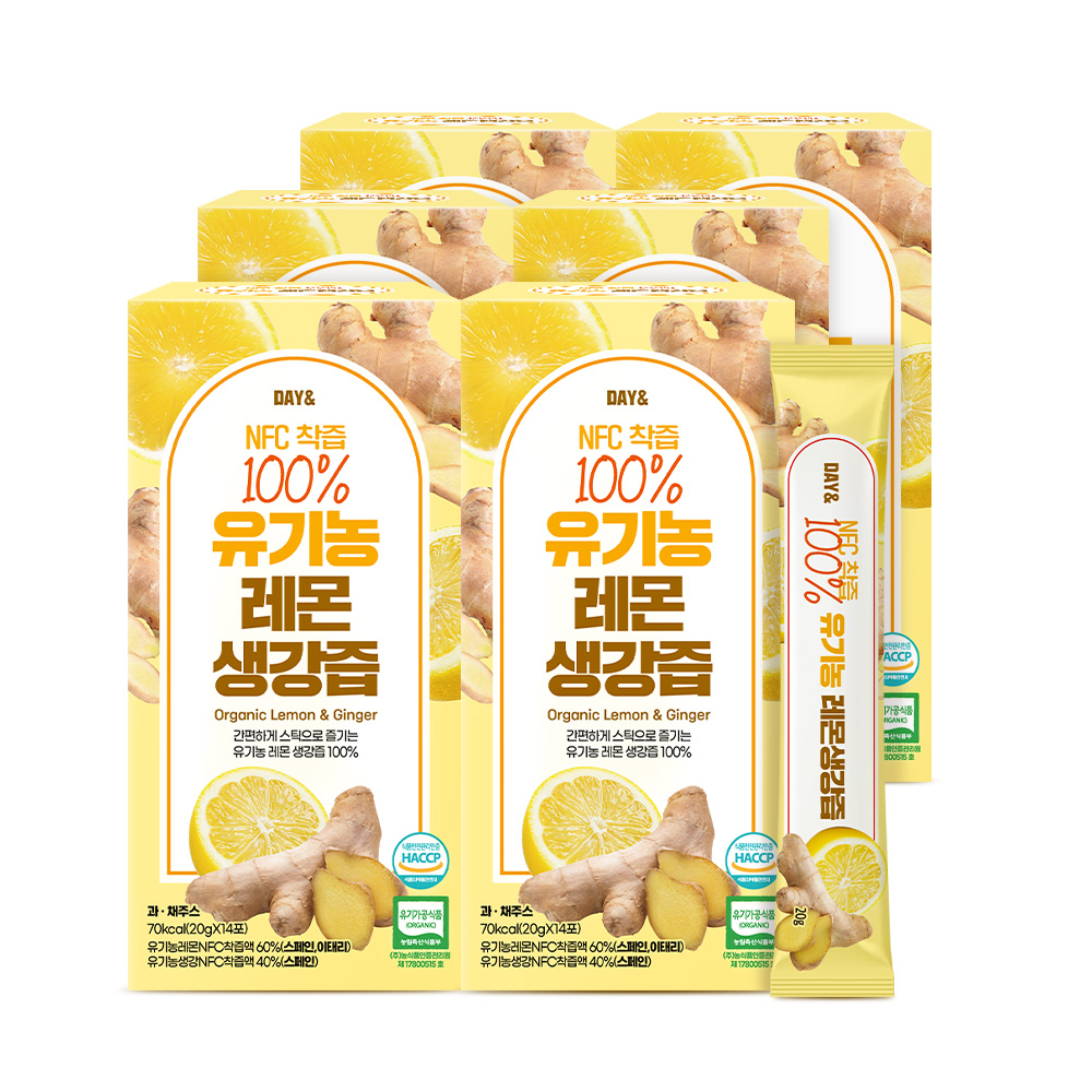 [유기농100%] 데이앤 NFC 100% 유기농 레몬생강즙 280g, 6개 - 상품 이미지