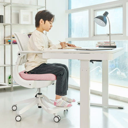 피치트렌디 헤이체어 어린이의자 초등학생 책상 의자 팔걸이 수납 화이트-핑크(회전 중심봉)
