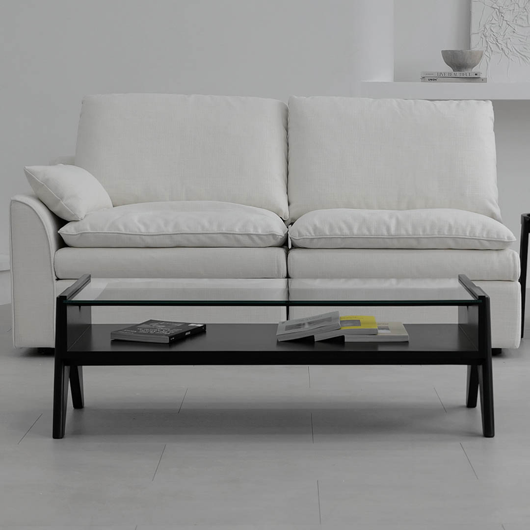 자야캠핑 오울루 2단 원목 좌식 거실 카페 유리 소파 테이블 블랙 1200