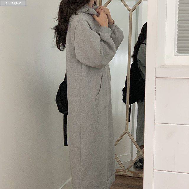 애니브 어반 후드 기모 롱 원피스 2col 가을 겨울 맥시 도톰 오버핏 원마일 제이플로우 - 상세 이미지 3