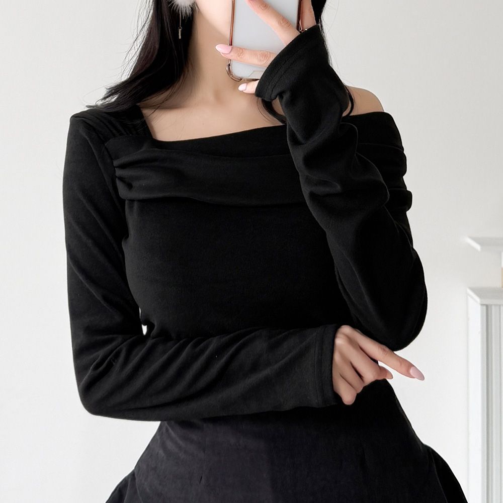 럭스윤 긴팔티셔츠 원숄더 오프숄더 기모 AB1715 - 상세 이미지 4