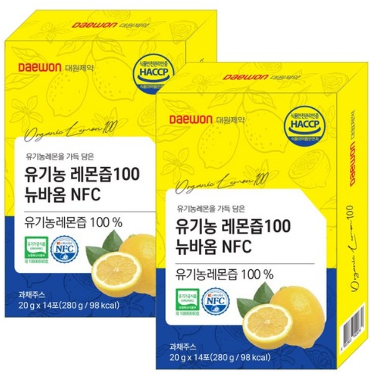 대원제약 유기농 레몬즙 100 뉴바옴 NFC 스페인산 농축 원액 14포, 2개 - 상품 이미지