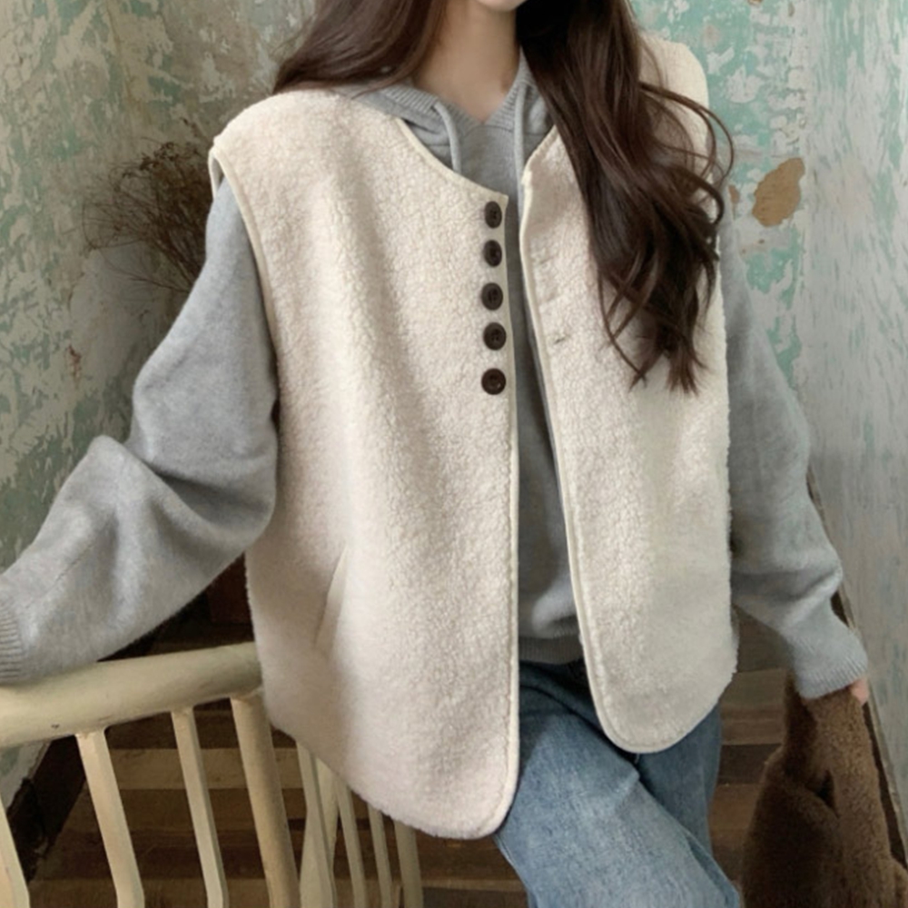 양털조끼 여성 겨울 인조퍼 뽀글이 레이어드 베스트 - 상세 이미지 5
