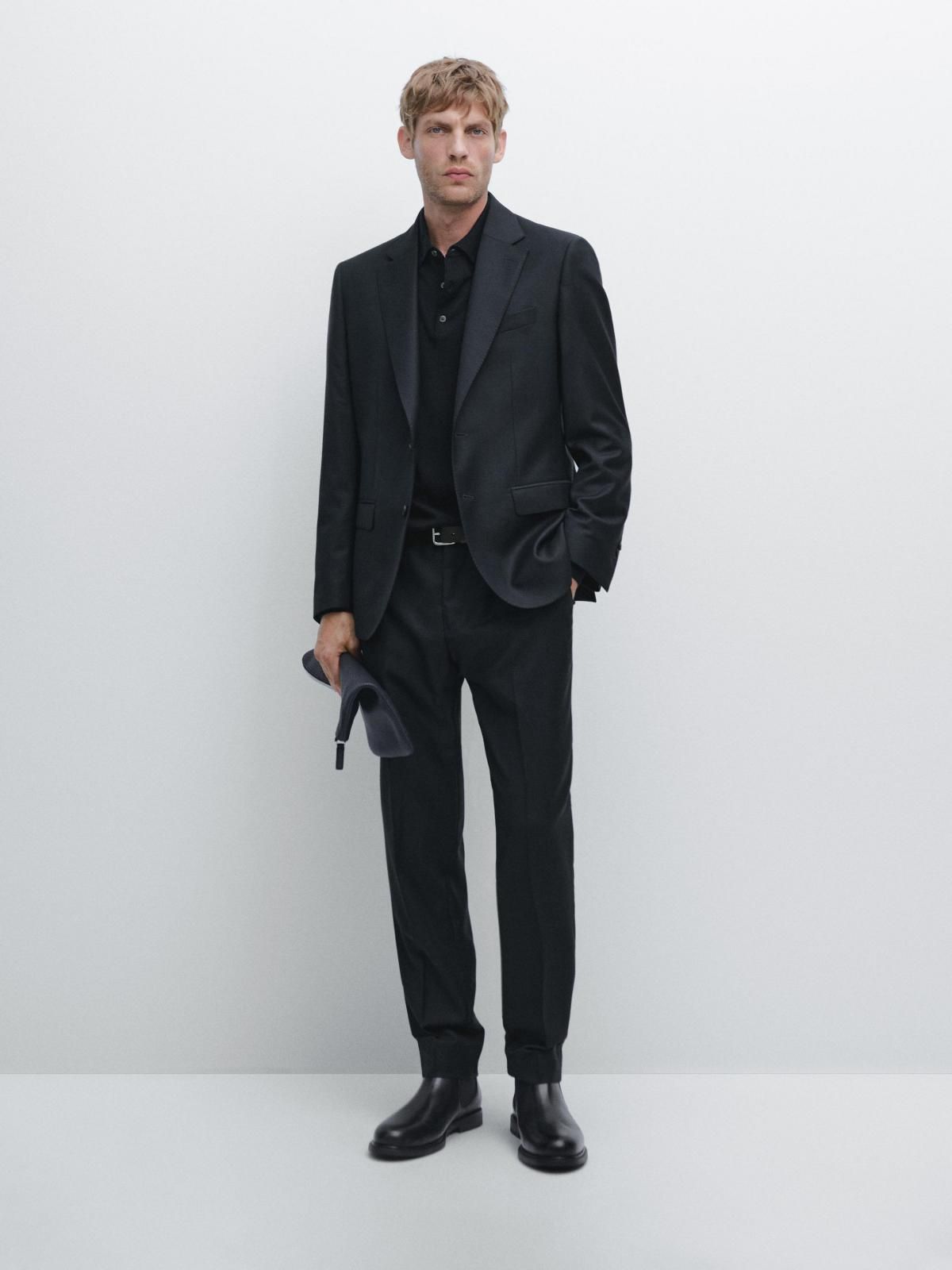 마시모두띠 마이크로 텍스처 울 슬림핏 정장 팬츠 3507/505 NAVY BLUE - 상세 이미지 2