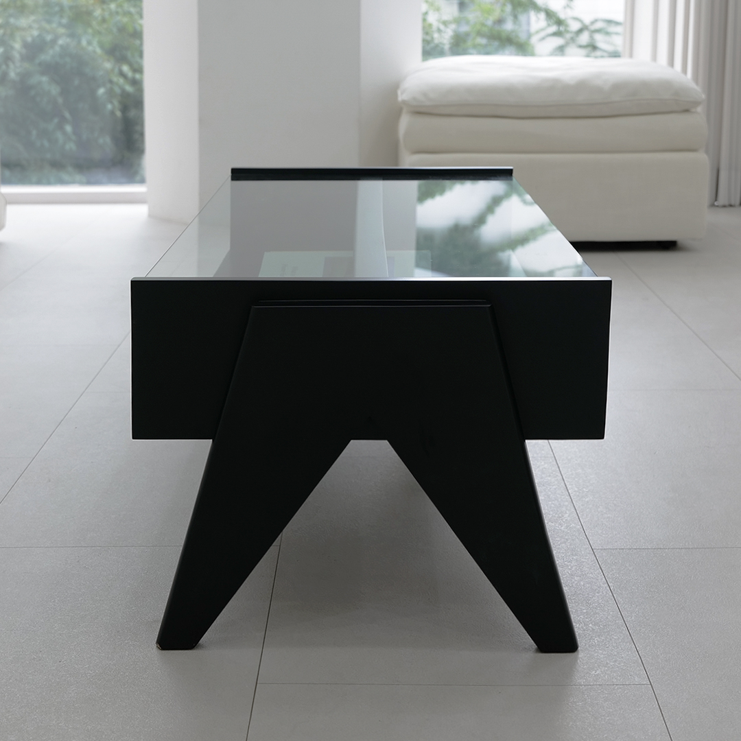 자야캠핑 오울루 2단 원목 좌식 거실 카페 유리 소파 테이블 블랙 1200