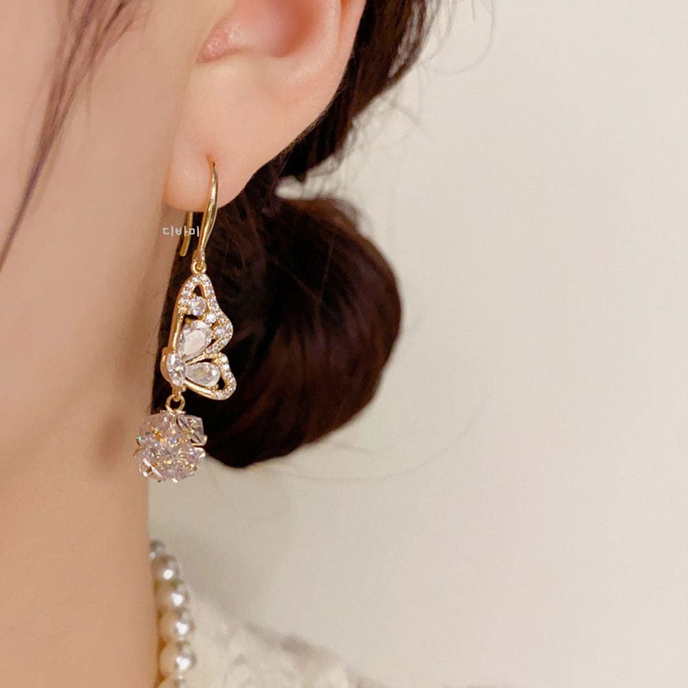 14K 나비 큐빅 볼 드롭 화사한 이어링 여자명품귀걸이 이미지 6