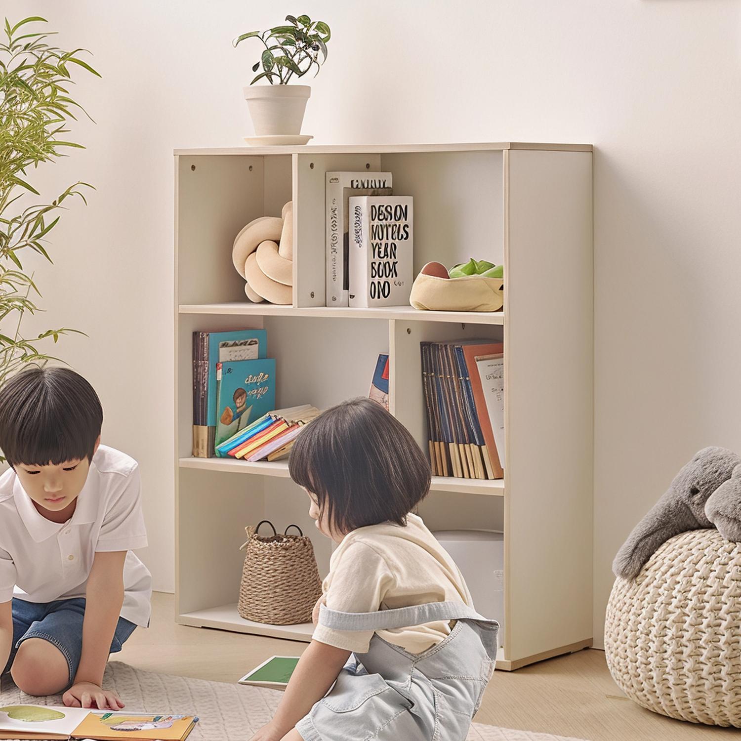 아기 책장 어린이 유아 교구장 아기 전면 책장 거실 800x300x968, 3단, 크림화이트 - 메인 이미지