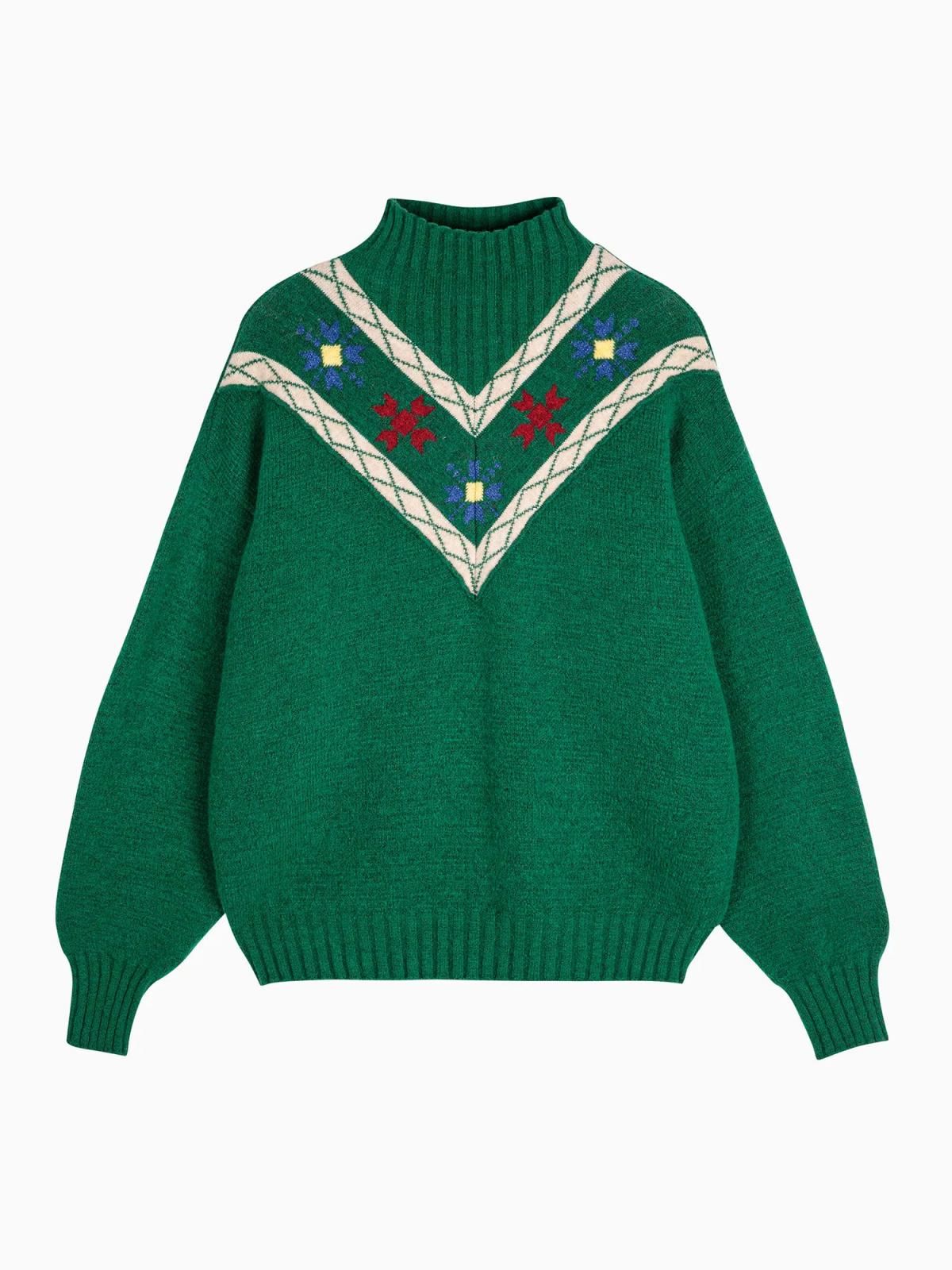 보보쇼즈 플로럴 터틀넥 루즈핏 니트 스웨터 b225fd010 ONE COLOR - 메인 이미지