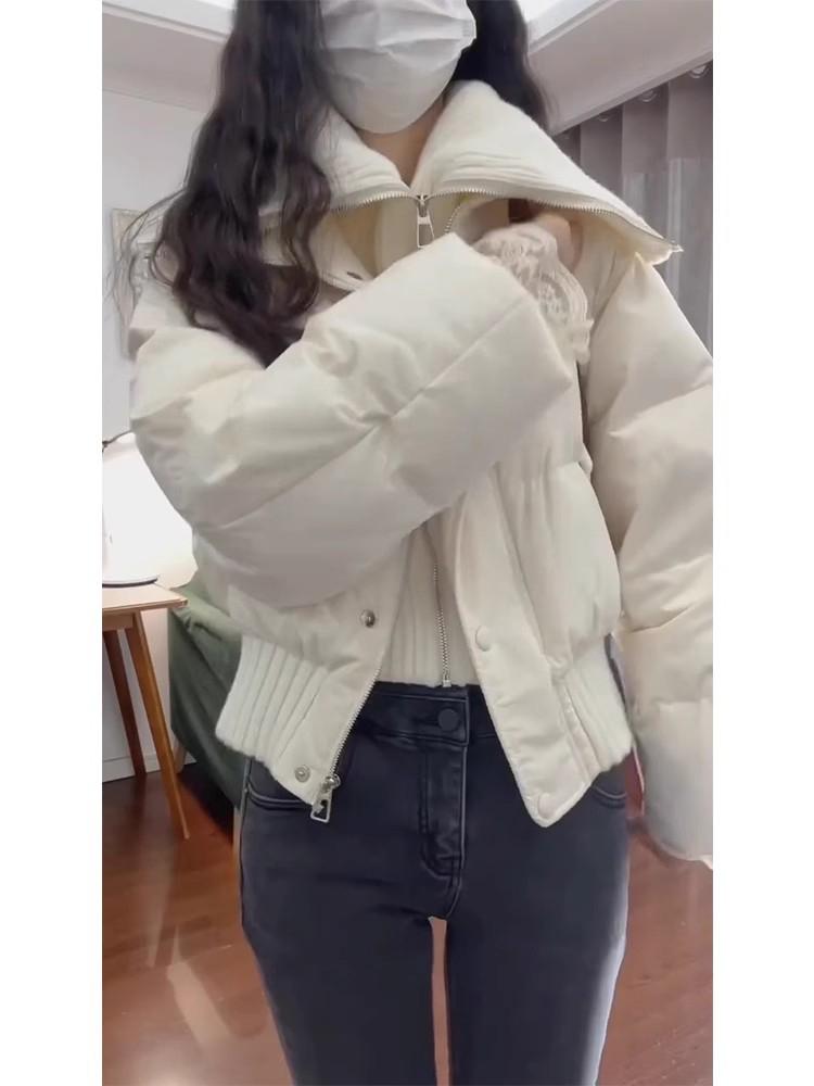 여성 겨울 숏 패딩 코튼 아우터 미니멀 디자인 면 재킷 S - 상세 이미지 4