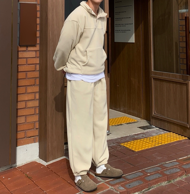 남자 오사 겨울 오버핏 기모 헤비 후리스 트레이닝 셋업 세트 - 상세 이미지 4