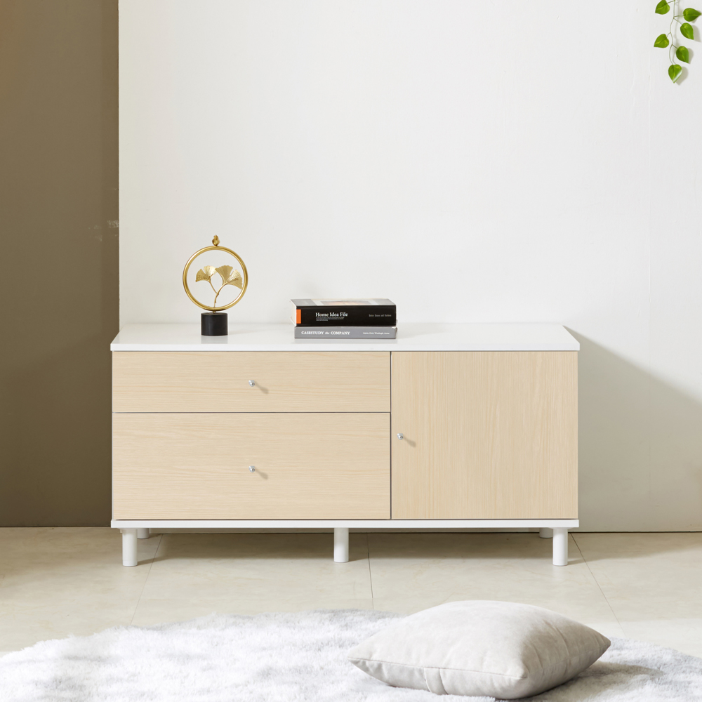 가구의서 서랍 콤비 거실장 (우측도어형) 1000x400x485mm, 오크