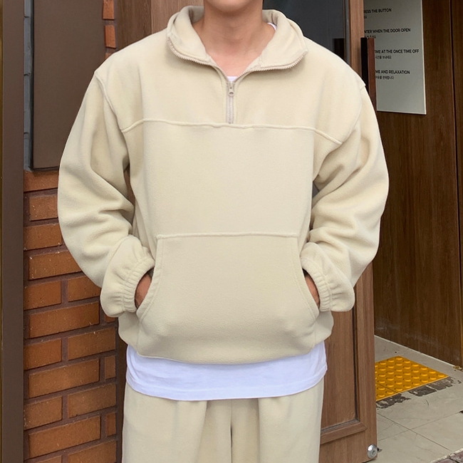 남자 오사 겨울 오버핏 기모 헤비 후리스 트레이닝 셋업 세트 이미지 6