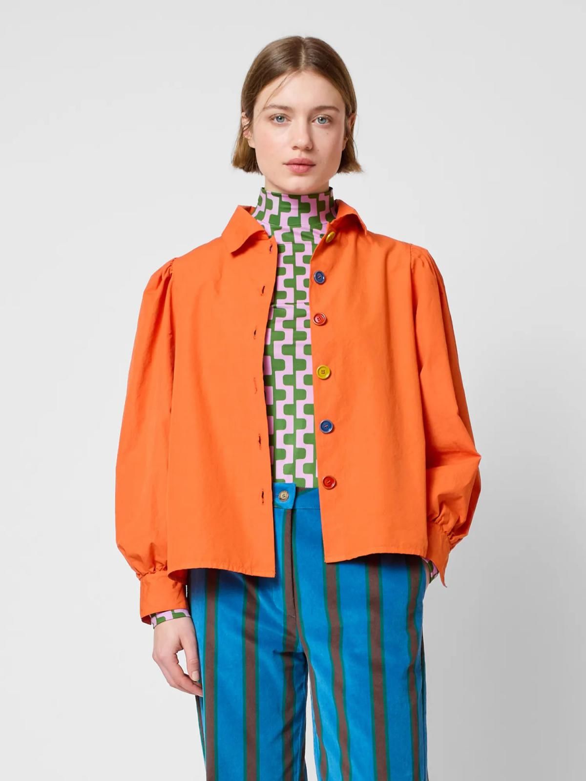 보보쇼즈 오렌지 루즈핏 코튼 버튼 셔츠 b225fd003 ONE COLOR - 상세 이미지 2