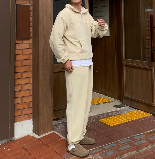 남자 오사 겨울 오버핏 기모 헤비 후리스 트레이닝 셋업 세트 - 상세 이미지 2